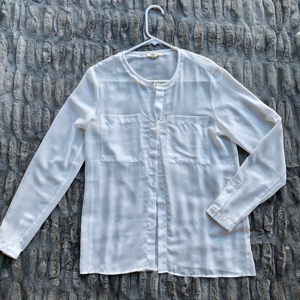 silence + noise Sheer Off-White Button Down Shirt, Size Small